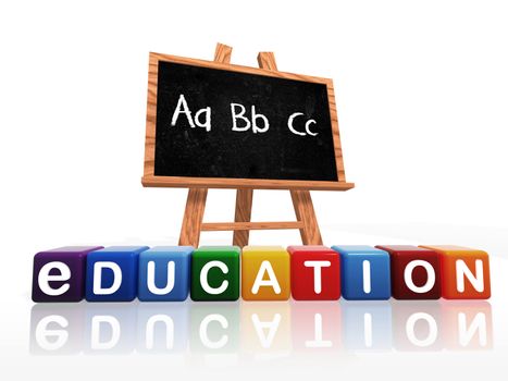 wooden blackboard with text – abc and education text on boxes