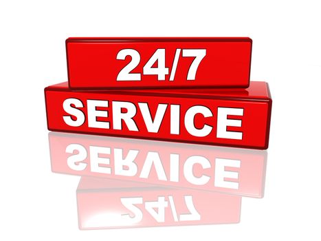 24/7 service � white text on red boxes