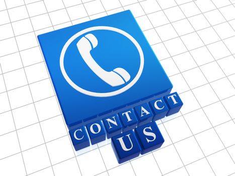 Contact Us � text and icon over blue boxes 