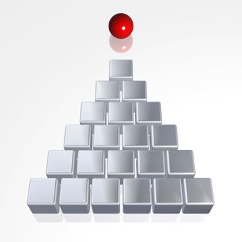 Pyramid from silver boxes leading by red sphere