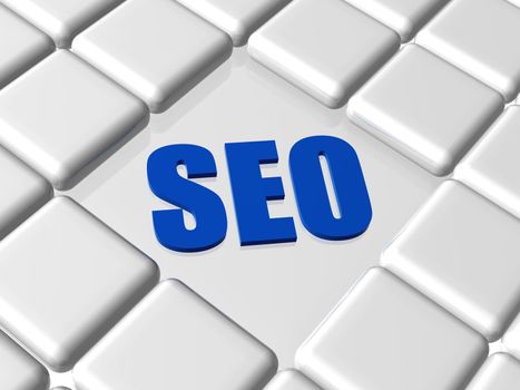 SEO 3d blue text with white boxes
