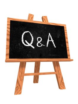 3d isolated wooden blackboard with text � Q&A