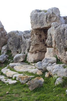 Detail of the Megalithic temple of Hagrat in Mgarr,  Maltese Islands