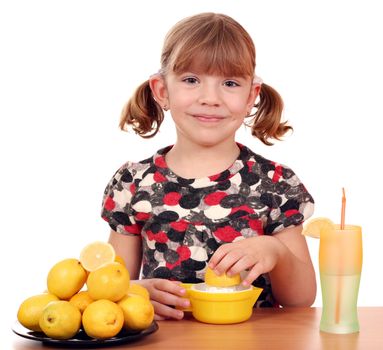 happy little girl make lemonade