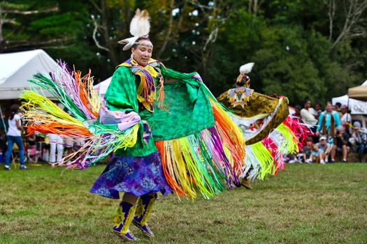 Yorktown Heights, USA - September 25, 2011: Native American dancer in full regalia at the YorktownHeights Pow Wow on September 25, 2011 inYorktown Heights, NY, USA.