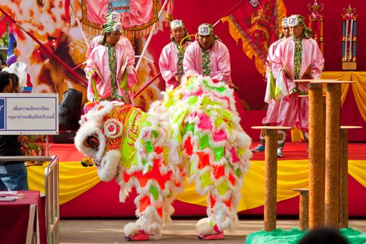 BANGKOK,/THAILAND-JANUARY 20:  lion dance dressing during parade in Chinese New Year Celebrations on January 20, 2013 in BANGKOK
