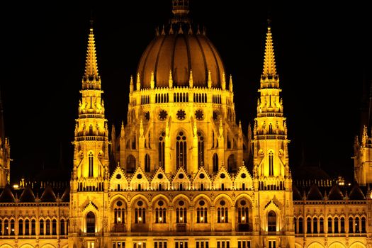 Budapest Parliament building in Hungary at twilight.