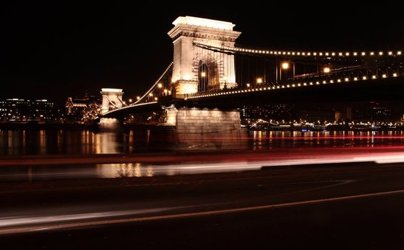 The Chain Bridge in Budapest in the evening