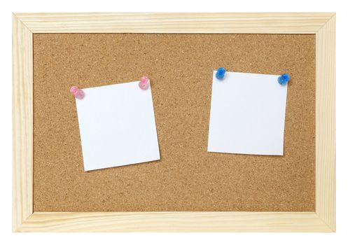 blank papers on cork board isolated 