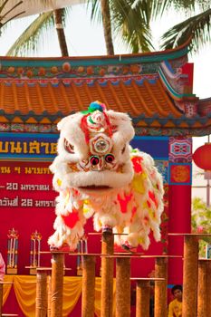 BANGKOK,/THAILAND-JANUARY 20:  lion dance dressing during parade in Chinese New Year Celebrations on January 20, 2013 in BANGKOK