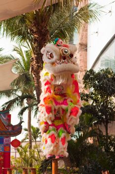 BANGKOK,/THAILAND-JANUARY 20:  lion dance dressing during parade in Chinese New Year Celebrations on January 20, 2013 in BANGKOK
