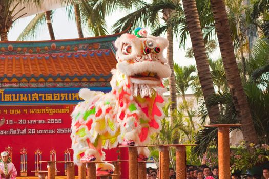 BANGKOK,/THAILAND-JANUARY 20:  lion dance dressing during parade in Chinese New Year Celebrations on January 20, 2013 in BANGKOK