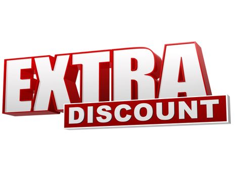 extra discount banner, 3d text red white letters and block, business concept