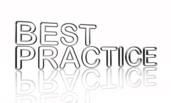 best practice text - 3d isolated silver metal wire letters with reflection