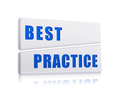 best practice text - 3d white blocks with blue letters, business concept banners