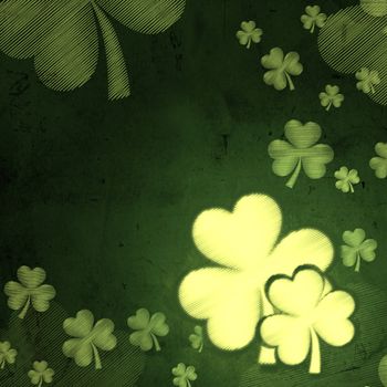 shamrocks - vintage green background with white striped flowers over old paper