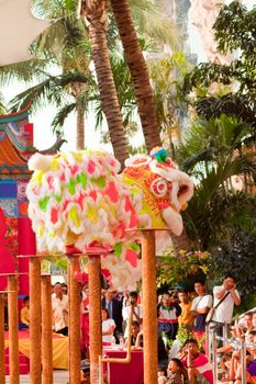 BANGKOK,/THAILAND-JANUARY 20:  lion dance dressing during parade in Chinese New Year Celebrations on January 20, 2013 in BANGKOK