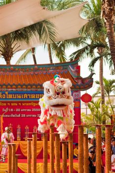 BANGKOK,/THAILAND-JANUARY 20:  lion dance dressing during parade in Chinese New Year Celebrations on January 20, 2013 in BANGKOK