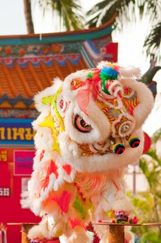 BANGKOK,/THAILAND-JANUARY 20:  lion dance dressing during parade in Chinese New Year Celebrations on January 20, 2013 in BANGKOK