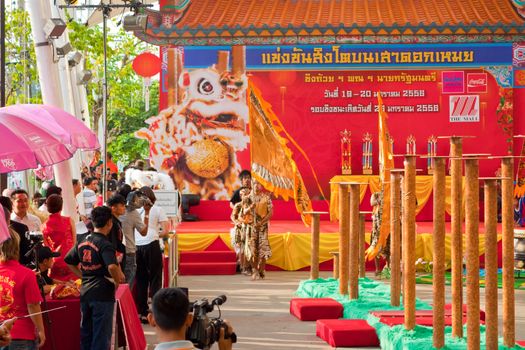 BANGKOK,/THAILAND-JANUARY 20:  lion dance dressing during parade in Chinese New Year Celebrations on January 20, 2013 in BANGKOK