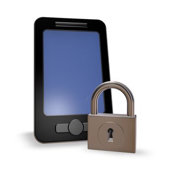 smartphone and padlock on white background - 3d illustration