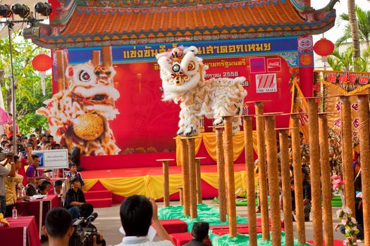 BANGKOK,/THAILAND-JANUARY 20:  lion dance dressing during parade in Chinese New Year Celebrations on January 20, 2013 in BANGKOK