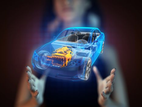 transparent car concept on hologram