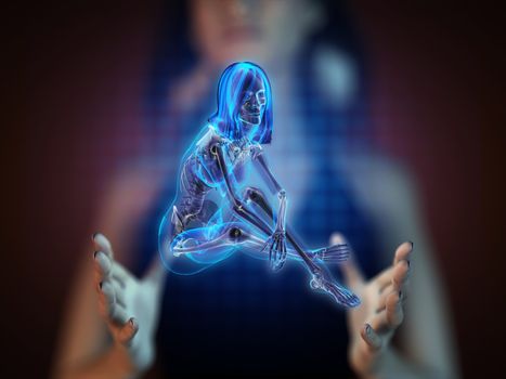 cute woman radiography on hologram