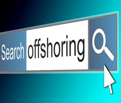 Illustration depicting a screenshot of an internet search bar with an offshoring concept.