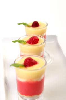 Ice cream in glasses with mint and strawberry