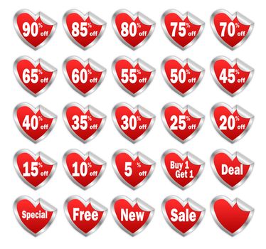 Heart shaped red discount stickers with silver borders for valentine day sale