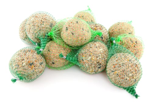 Pile of Fat balls; winter food for birds over white background