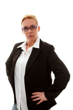 business woman is tough over white background
