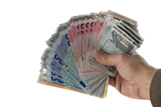 male hand with euro money paper