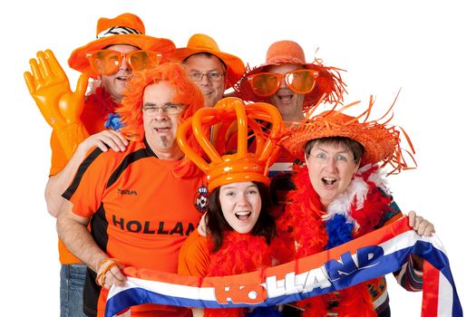 Group of Dutch soccer fans over white background