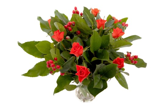 Bouquet of red flowers and leaves