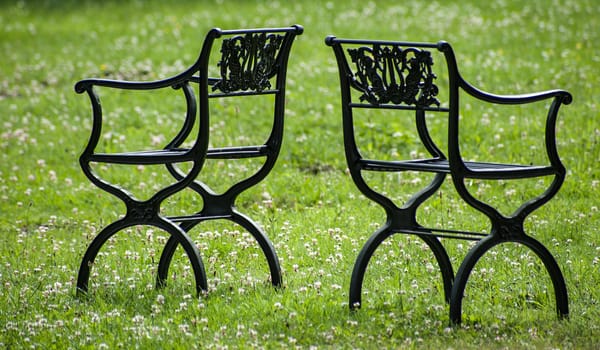 Two chairs arrangement on lawn