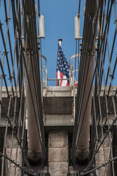 Cross beams and pylon of the Brooklyn Bridge