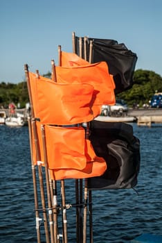 Fishing flags on a boat in the harbour