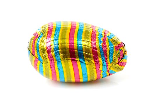 one big colorful  striped easter egg over white background