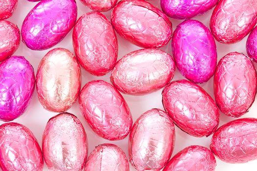 background of pink easter eggs in closeup
