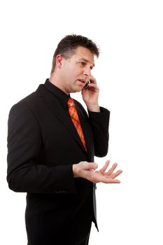 Businessman is calling on the phone over white background
