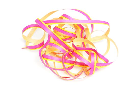 colorful  curly party streamer over white background