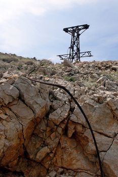 Remains of cableway used for transporting tree logs from higher elevations, Stinica, Croatia.