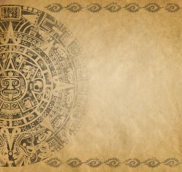 Background in American Indian Style with Mayan calendar on old paper