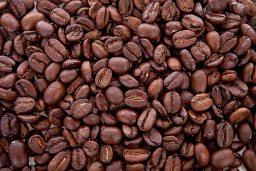 Background of roasted coffee beans in closeup