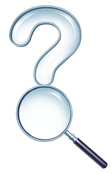 Searching for solutions and planning a strategy by asking questions  with a question mark shaped magnifying glass as a business symbol of taking a closer look with research and market analysis.