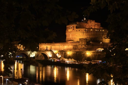 Famouse landmark st angelo casle on the river tiber in rome italy