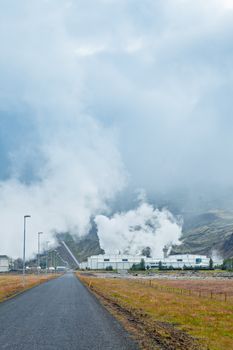 Geothermal power station in volcanic area in Iceland.