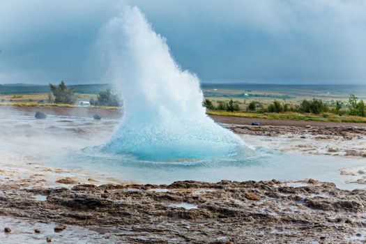 The phase of the eruption of the geyser - Iceland